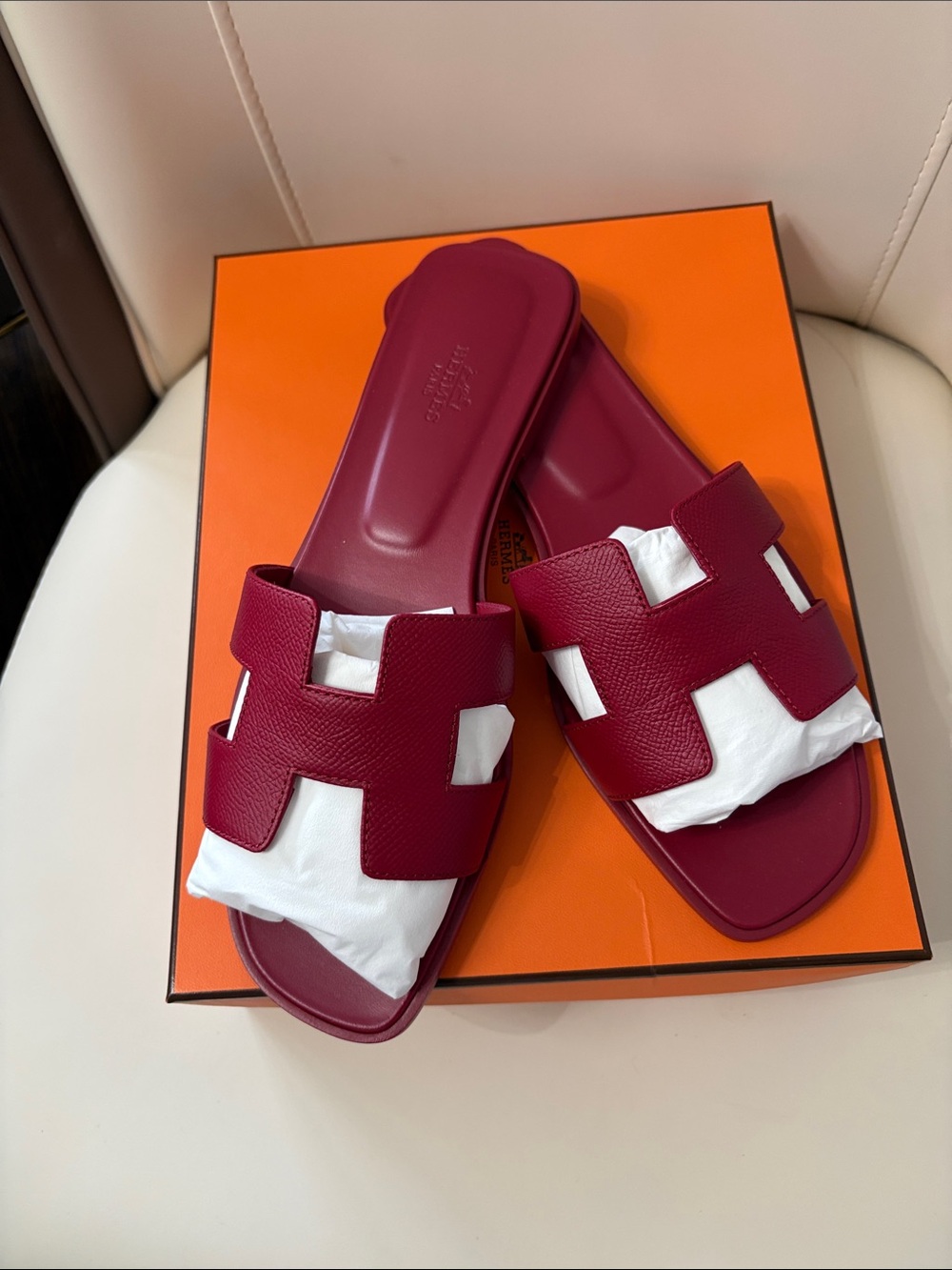 Hermes Women's Red Slide Sandals - Open-Toe H Design